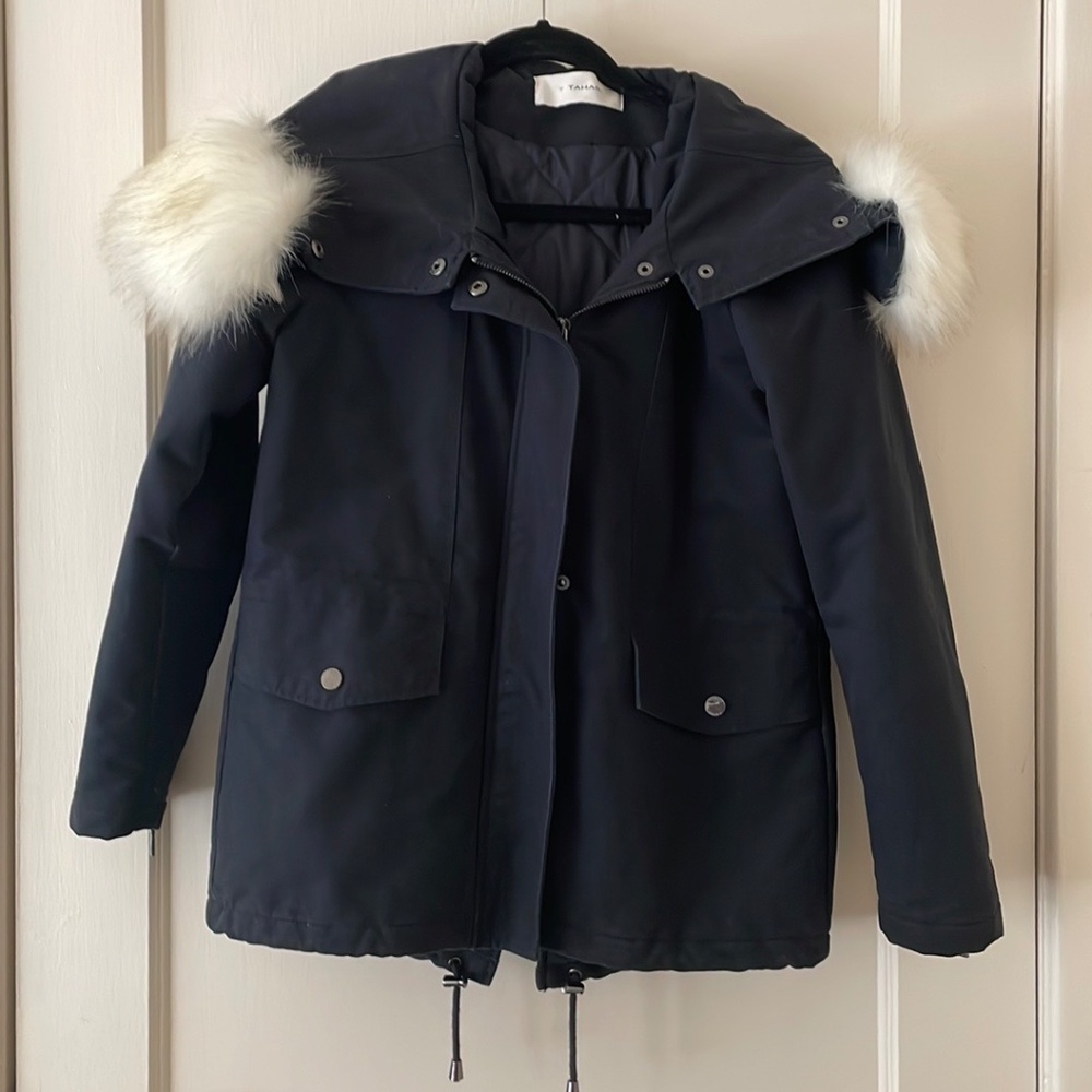 Tahari Black Jacket with Faux Fur Size PP